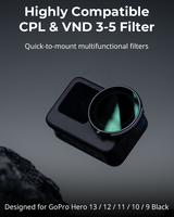 Filtre CPL et VND 3-5 pour HERO13/12/11/10 Black en verre optique et alliage d'aluminium réduisant l'exposition de la caméra -4942