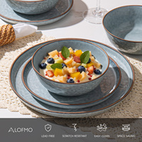 Service de vaisselle en grès bleu ondulé semi-mat, moderne et luxueux, compatible lave-vaisselle, pour restaurant, mariage, fête et usage domestique