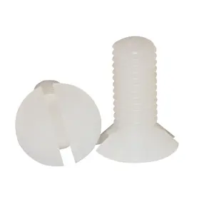 Parafuso de cabeça chata para parafuso de plástico com fenda para sistema métrico branco, parafusos de nylon6.6 parafuso escareado