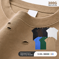 T-shirt en coton pur 300G, style vintage délavé et troué, coupe oversize, vente en gros, manches courtes pour hommes