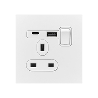 Interruptor de Palanca de Alta Gama de Acero Inoxidable Niquelado, Tipo 86, Estándar UK/EU, Red de TV, 20A, USB+Tipo-C, Enchufe de Carga