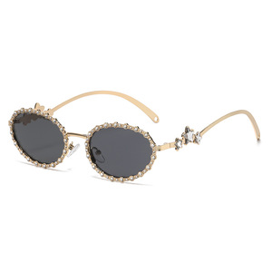 2025 Ins Style Cross-Border Oval Rhinestone <b>Gold</b> <b>Frame</b> Glasses Concave Shape Full <b>Frame</b> Diamond UV400 Anti-Uv Lenses - Product Image 5