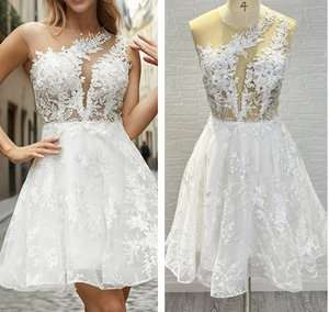 Nuevo Vestido Corto <span class=keywords><strong>de</strong></span> Encaje Blanco Personalizado 2026, Vestido <span class=keywords><strong>de</strong></span> Fiesta <span class=keywords><strong>de</strong></span> Novia sin Espalda con Línea A, Vestido <span class=keywords><strong>de</strong></span> Cóctel sin Mangas <span class=keywords><strong>para</strong></span> Dama <span class=keywords><strong>de</strong></span> Honor - Product Image 3