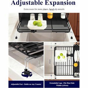 Extendable Kitchen Countertop Dish Rack With Tray <b>Adjustable</b> Sink Drainer Large Size For Dish Drying - Product Image 3