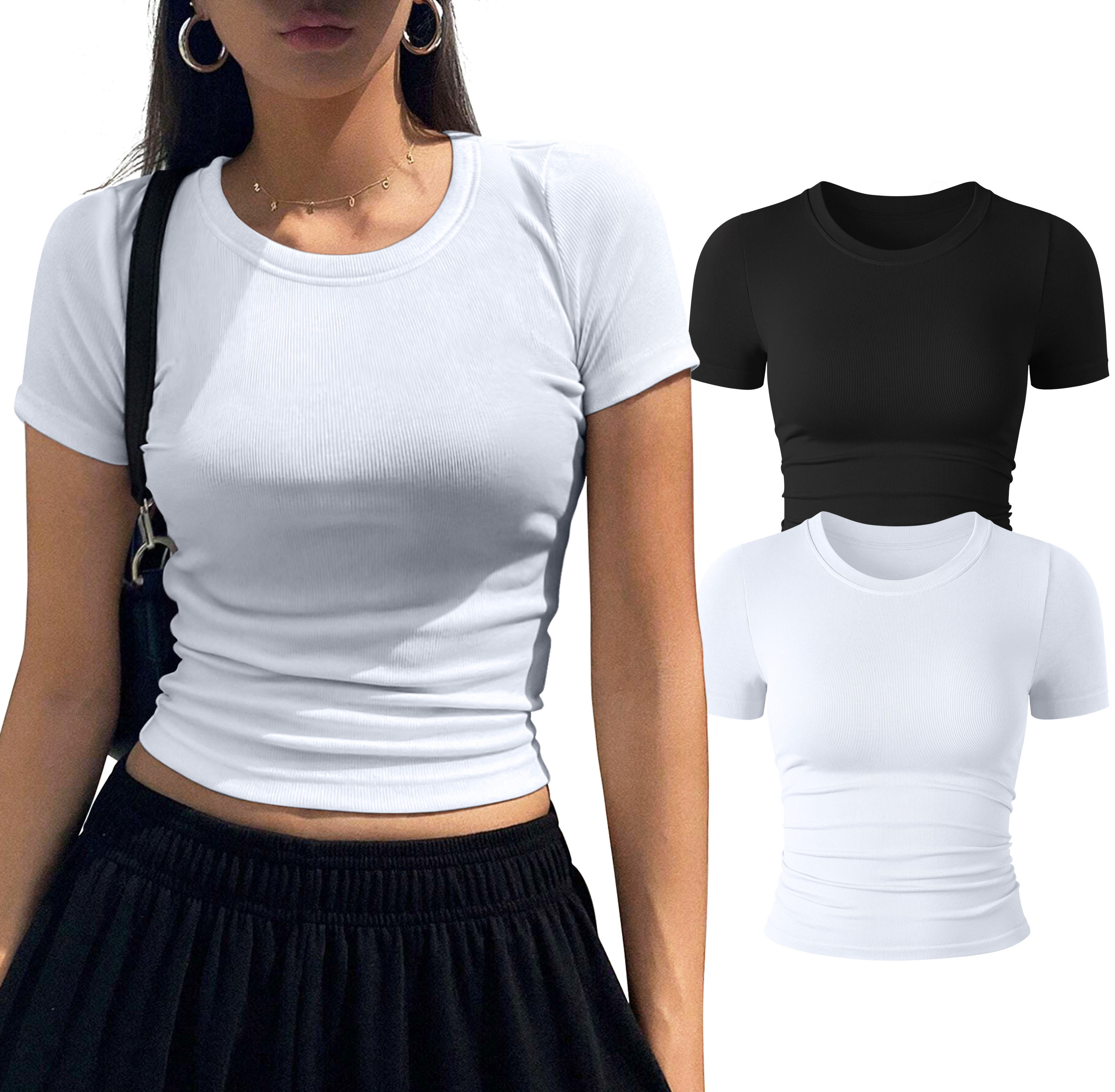Hot Selling Seamless Daily Casual Yoga Top Short Sleeved Crew Neck Breathable Lightweight Plus Size Spandex/Nylon Four-Way