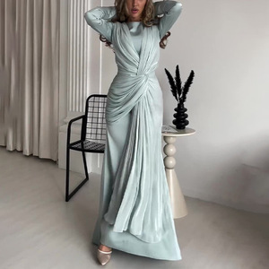Abaya Y8 per Donne Mediorientali con Nastro Plissettato e Maniche Lunghe Scintillanti, Abito da Sera Turco Fatto a Mano alla Moda - Product Image 1