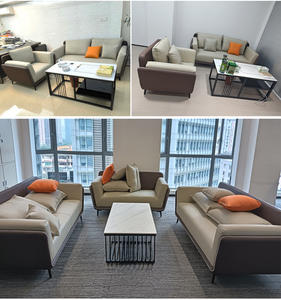 Ensemble <span class=keywords><strong>de</strong></span> canapés <span class=keywords><strong>de</strong></span> bureau modernes en cuir pour le bureau à domicile - Table basse incluse - Utilisation pour la réception et les salles <span class=keywords><strong>de</strong></span> <span class=keywords><strong>réunion</strong></span> - Product Image 3