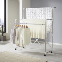 Séchoir à linge pliant extensible en acier inoxydable à 4 barres sur roulettes pour la maison - Vente en gros