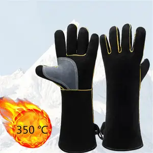 Oven Mittens 350 Degree Anti Heat Fire Proof Anti-stab Anti-cut Cooking Welding Certificate Leather Gloves Kitchen BBQ Glove