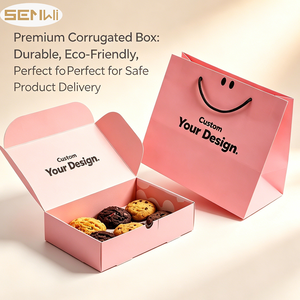 Custom Logo Pink <strong>Cookie</strong> <strong>Box</strong> with Matching Smile Paper Bag, Recycled Cardboard Bakery Packaging Set for <strong>Cookies</strong> &amp; Treats - Product Image 3