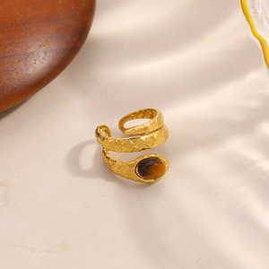 Anillo con Forma de Serpiente con Incrustaciones de Piedras Naturales, Estilo Vintage, Ajustable, para Mujer - Product Image 4