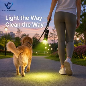 Distributeur de sacs à déjections canines avec lampe torche LED, découpé en forme d'os, mousqueton, pour promenade nocturne, noir mat, vert lime - Product Image 2