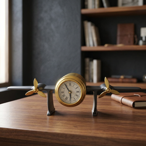 Escultura de Reloj de Avión de Metal Industrial, Decoración de Escritorio con Hélice Dorada y Números Romanos para Oficina - Product Image 4