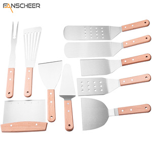 Beechwood Handle Cooking Spatula Stainless Steel Heat Resistant For BBQ Grill Teppanyaki - Product Image 5