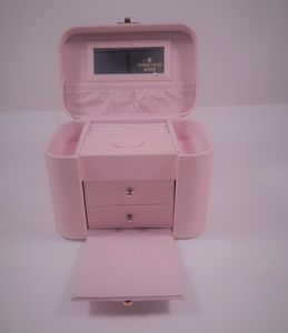Estuche de Maquillaje de Lujo con Logotipo Personalizado, Espejo, Cuero Sintético Rosa, Organizador Multifuncional, Estuche Rígido - Product Image 3