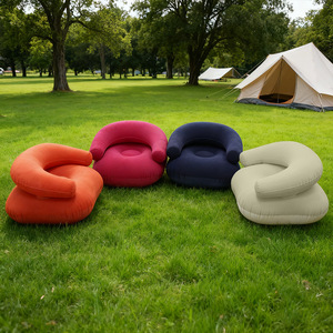 Wholesale Customized <b>Inflatable</b> PVC <b>Sofa</b> with Armrests U-shaped Flocked Plush Bean Bag Casual Outdoor Lazy <b>Sofa</b> for Camping - Product Image 1