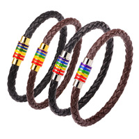 DPANCO ST0223 Vente en gros Bracelets magnétiques tendance en cuir PU avec fermoir arc-en-ciel forme géométrique unisexe pour anniversaire