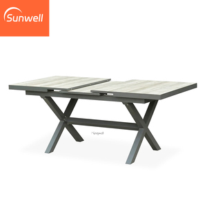 Ensemble de <span class=keywords><strong>table</strong></span> à manger extensible de luxe en <span class=keywords><strong>aluminium</strong></span> avec plateau en HPL et chaises en corde, mobilier contemporain résistant aux intempéries pour villa - Product Image 4