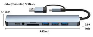8-en-1 Dual-head Tipo C Usb3.0 Usb C Hub Lector de tarjetas TF/SD Conector de auriculares portátil de 3,5mm 8-1 Usb C Hub Usb 2,0 3,0 Hub - Product Image 3