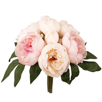 Karangan Bunga Peony Putih Buatan PET dalam Vas Kaca Persegi Ramah Lingkungan Tahan Lama Modern Rangkaian Bunga Palsu Alami