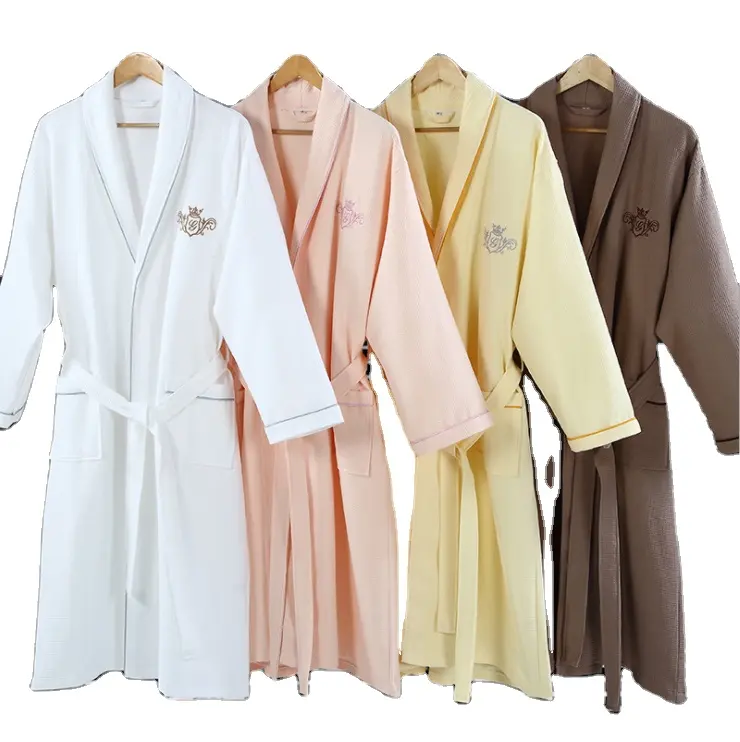 Fabriek Groothandel Wafel Badjassen 100% Katoen Kimono Kraag Mannen En Vrouwen Hotel Badjas Hoge Kwaliteit Badjas Custom Logo
