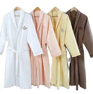 Albornoz de hotel para hombre y mujer, bata de baño de 100% algodón con cuello tipo kimono, con logotipo personalizado, venta al por mayor de fábrica