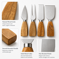Juego de Cuchillos para Queso FLYWOD, Cuchillos de Acero Inoxidable con Mango de Madera, 4 Piezas, Utensilios para Queso para Restaurante