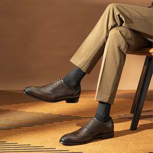 Handcrafted Premium Genuine Leather Brogue Carved <b>Shoes</b> Cowhide Business Formal Wedding <b>Shoes</b> for Men - Product Image 3