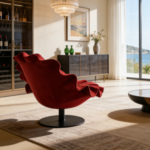 Poltrona Moderna a Forma di Petalo, Sedia Girevole di Design a Fiore, Seduta in Tessuto per Salotto, Hotel, Villa e Tempo Libero - Product Image 2