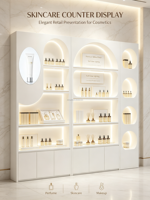 Vitrine de présentation murale LED écologique et durable pour cosmétiques, avec étagères creuses cintrées pour soins de la peau et parfums