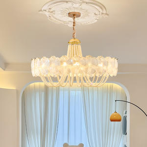Witte Italiaanse moderne kristallen kroonluchter hanglamp met afstandsbediening, verstelbare hoogte, geschikt voor woonkamer, eetkamer, luxe. - Product Image 1