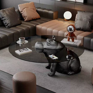 Conjunto de muebles de sala de estar de combinación moderna, mesa auxiliar de té <span class=keywords><strong>blanco</strong></span> con base de <span class=keywords><strong>caballo</strong></span> de Río Animal y tapa de vidrio, varios materiales - Product Image 4