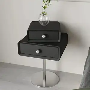 Stainless Steel Drawer Night Stand Gloss Black Luxury Modern Bedside Table For Bedroom