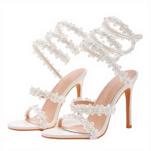 Sandales d'été pour femmes, en caoutchouc, à lacets, blanches, à talon ultra haut, rehaussantes, à fleurs, à bout ouvert, pour mariages et banquets - Product Image 2