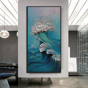 Decorazione murale di grandi dimensioni opere d'arte moderne fatte a mano tela acrilico blu astratto onde del mare dipinti paesaggio marino <span class=keywords><strong>Art</strong></span> - Product Image 6