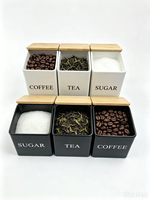 Für Snacks und Kaffeebohnen Großhandel Modernes Design Schwarz-Weiße Quadratische Blechdosen mit Bambusdeckel Leer