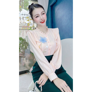 เสื้อเชิ้ตแขนยาวผู้หญิงสไตล์ทางการ แต่งระบายจีบ ดีไซน์เรียบง่ายสำหรับใส่ทำงานหรือลำลอง คอระบาย แขนเก้าส่วน - Product Image 2