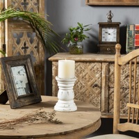 Vente chaude De Luxe À La Main Rustique Décor À La Maison Blanc Lavage Décoratif En Bois Pilier Bougeoirs Stand Ferme Bois Bougeoir