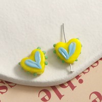 Abalorio de cristal con forma de corazón y oreja de conejo, estilo INS, con esmalte, para joyería DIY, pulseras, collares y suministros de fabricación de joyas