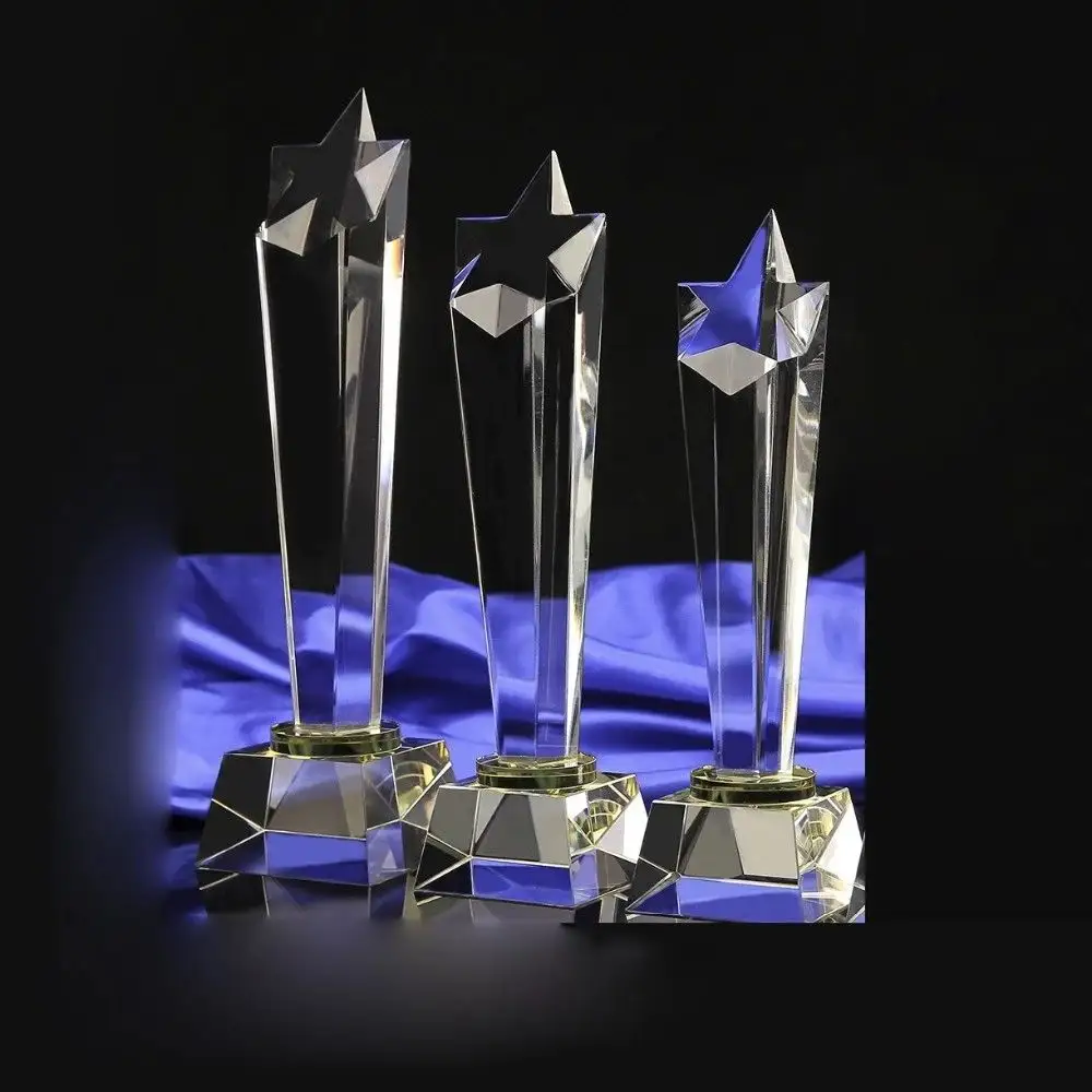 Honra de cristal venda quente multi-tamanho de cinco estrelas vidro vazio award cristal troféus e prêmios