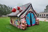 Tente gonflable de Noël en forme de maison de pain d'épices, Grotte gonflable du Père Noël, Maison de bonbons avec bonhomme de pain d'épices, Maison gonflable de Noël