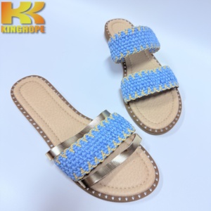 Correa de <span class=keywords><strong>Sandalia</strong></span> Trenzada de Dos Tonos con Borde Ondulado, Banda Superior Textil Tejida con <span class=keywords><strong>Tiras</strong></span> Metálicas para Pantuflas y Calzado Casual - Product Image 3