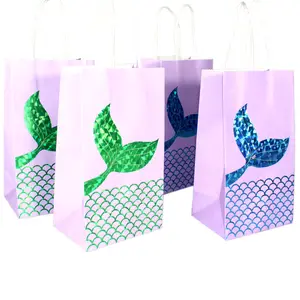 Bolsas de Goodie para fiestas de sirena, bolsas de regalo con purpurina, decoraciones para fiestas bajo el mar, venta al por mayor