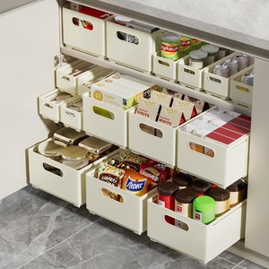 Extendable Cabinet Storage Box Narrow Long <b>Drawer</b> Type Kitchen Organizer Desktop Container Foldable No Lid Solid Color Rectangle - Product Image 1