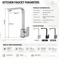 Robinet de cuisine OEM ODM avec logo personnalisé, marque privée, en acier inoxydable 304, directement de l'usine, échantillonnage rapide, vente en gros en vrac