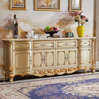 Meuble de rangement sculpté en bois massif avec dessus en marbre de style européen, buffet de salon, table console d'entrée avec séparateur de pièce