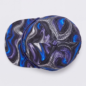 Casquette de golf unisexe à visière plate, style snapback, avec patch PVC imperméable, 5 panneaux, perforée et respirante, coloris violet et bleu - Product Image 6