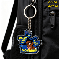 Lindo llavero de acrílico con la frase 'What You Say About My Momma', personaje de dibujos animados audaz con trenzas y atitude, dije de doble cara