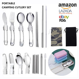 Ensemble de couverts pliables, couteau, fourchette, cuillère, baguettes, <span class=keywords><strong>paille</strong></span> télescopique, vaisselle pliable, ensemble de vaisselle pour pique-nique en plein air - Product Image 3
