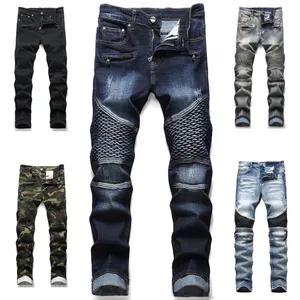 2022 Jeans per uomo qualità Punk inghilterra elastico mimetico piega ginocchio pantaloni spessi uomo High Street Biker Balman Jeans Slim